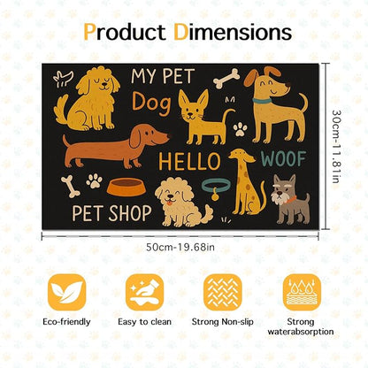 Cute Happy Dog Pattern Design Pet Food Mat 20" x 12" Fun Easy Clean Pet Feeding - Image 6