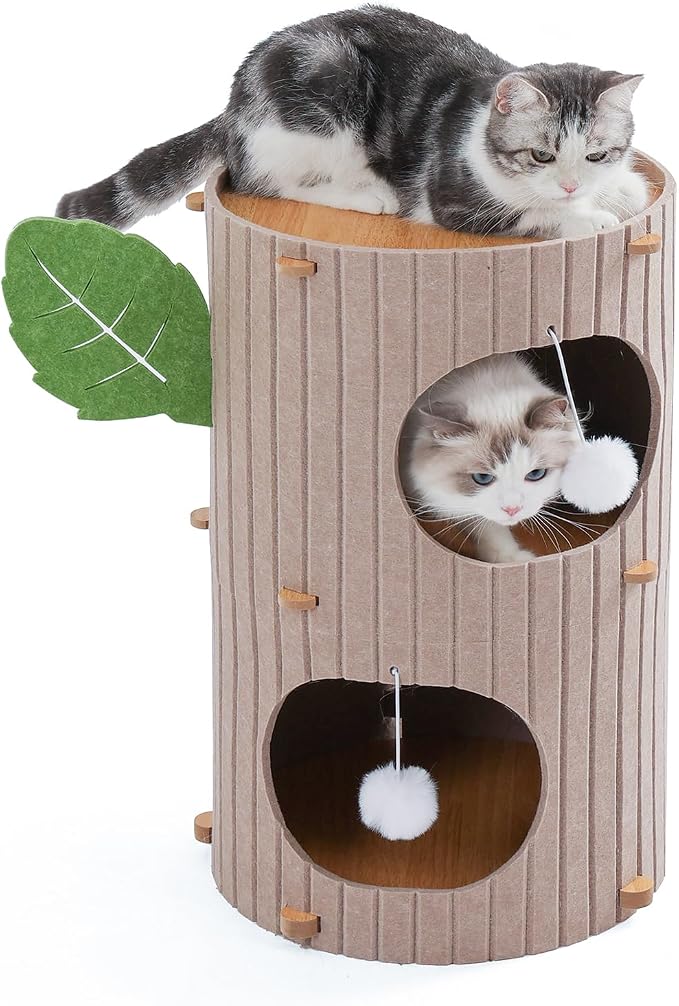 Cat House for Indoor Cats, 2-Storey Large Cat Bed Cave, Felt Covered Cats by Careforyourbelovedfurbaby