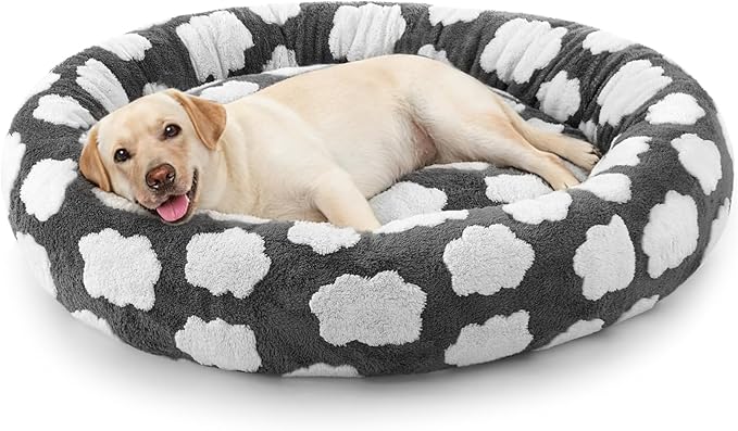 JOEJOY Donut Large Dog Bed, Cute Round Calming Dog Bed by JOEJOY