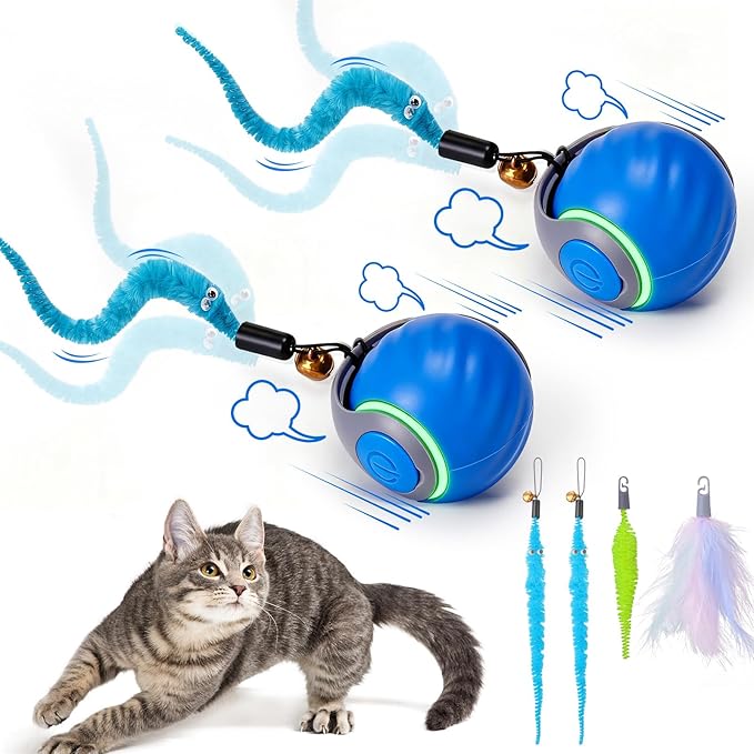 BABORUI 2Pack Blue Interactive Cat Toy Ball by BABORUI