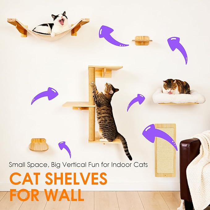 6in1 Cat Wall Shelves Climbing Systems, Large Cat Furniture Shelf Set Wall - Image 2
