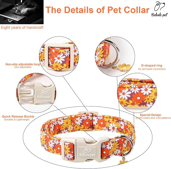 Fall Dog Collar Vintage Daisy Puppy Collar - Image 3