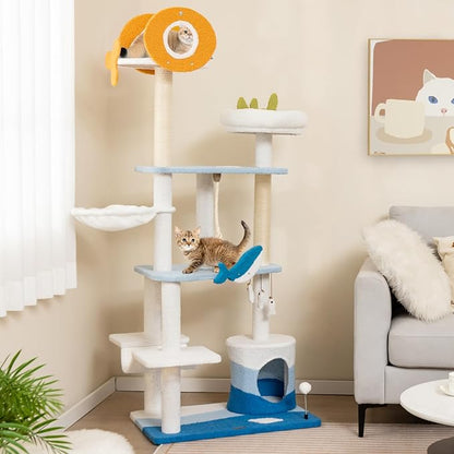 Tangkula Ocean-Themed Cat Tree, 3-Level Cat Tower - Image 2