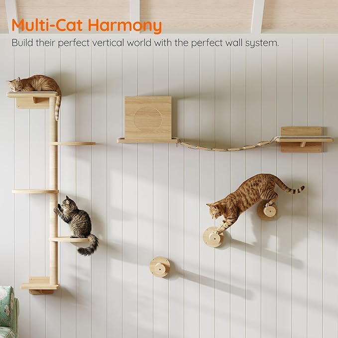 HOOBRO Wood Cat Wall Shelves for Large Cats, 11-Piece Cat Wall Furniture - Image 3