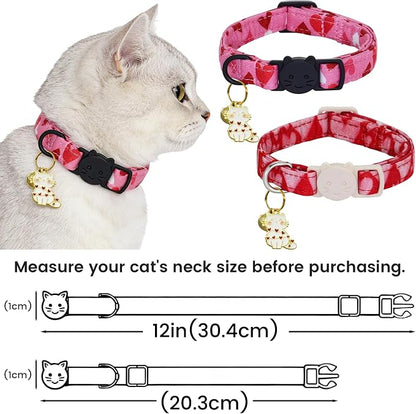 Valentine Cat Collar-2 Pack Collars Red and Pink Love-Heart Print Breakaway - Image 6