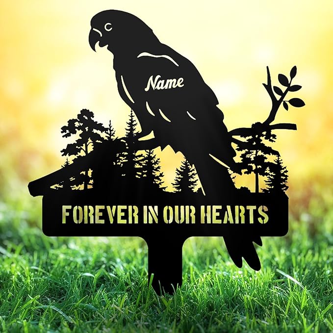 Custom Parrot Memorial Metal Stake – Personalized Grave Marker by NIWAHO