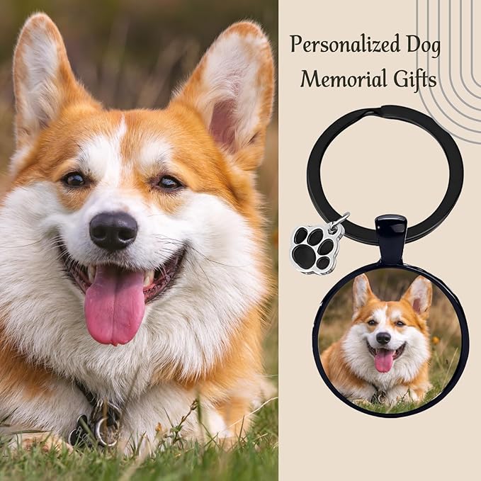 Custom Pet Photo Keychain Personalized Photo Pawprint Dog Tag Keychain Engraved - Image 3