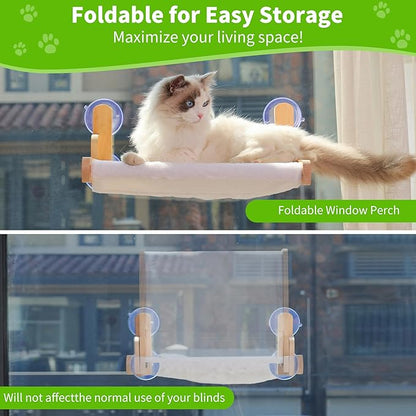 Cat Window Perch with Wooden Frame – Aloxina Foldable Cat Hammock Bed - Image 5