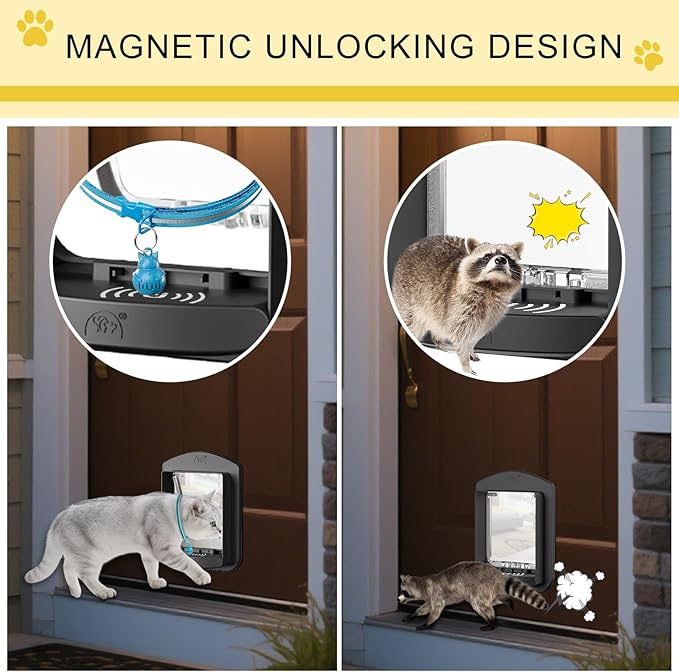 Cat Door for Interior Door and Exterior Door, 4 Way Locking Cat Door - Image 5