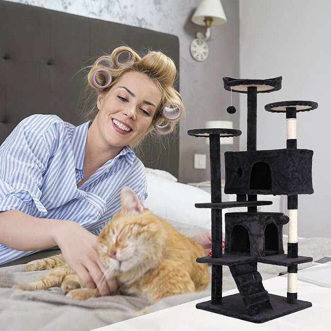 Heavy Duty Cat Tree Tower, Cat Condo, Hanging Ball, Dark Grey - Image 2