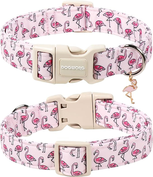 DOGWONG Cute Pet Dog Collar Pink Flamingos Cotton Dog Collar- Soft Girl Puppy - Image 2
