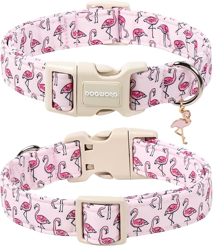 DOGWONG Cute Pet Dog Collar Pink Flamingos Cotton Dog Collar- Soft Girl Puppy - Image 2