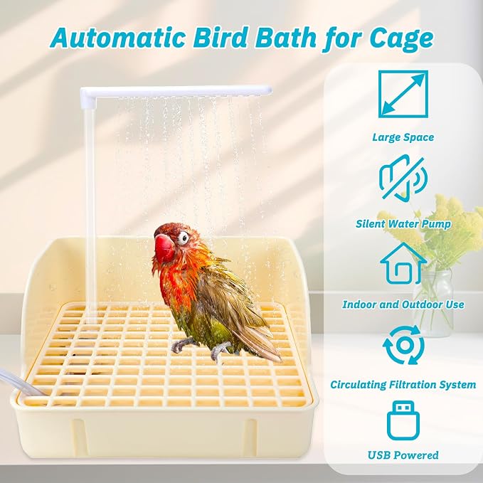 Automatic Bird Bath with Pump, Parrot Bathtub with Anti-Bite Cord Protector - Image 2