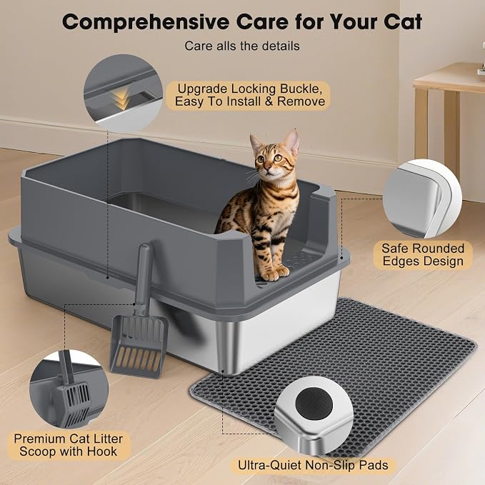 FURTIME Stainless Steel Litter Box - Image 6