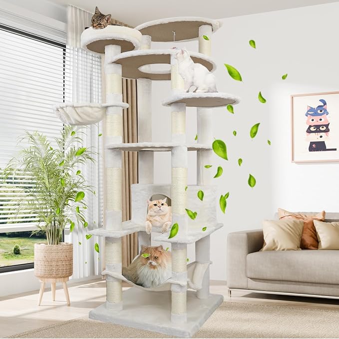 78.8" Large Cat Tree Tower for Indoor Kitties, Sisal Scratching Posts, Hammock - Image 7