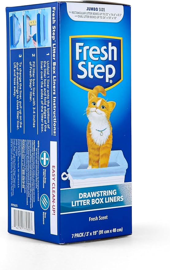 Fresh Step Jumbo Drawstring Cat Litter Box Liners, Scented Heavy Duty Kitty - Image 3