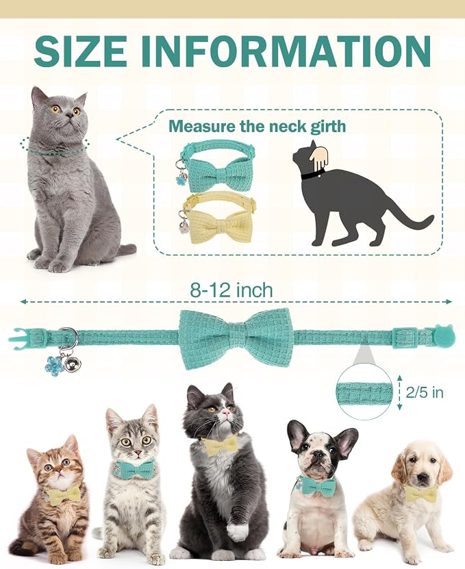 Cat Collar Breakaway with Bells, Soft Cotton Cat Bowtie Collar - Image 3