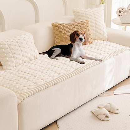 Couch Cover for Dogs Fuzzy Sofa Covers for Pet, Geometric Jacquard Coral by TIWWIE