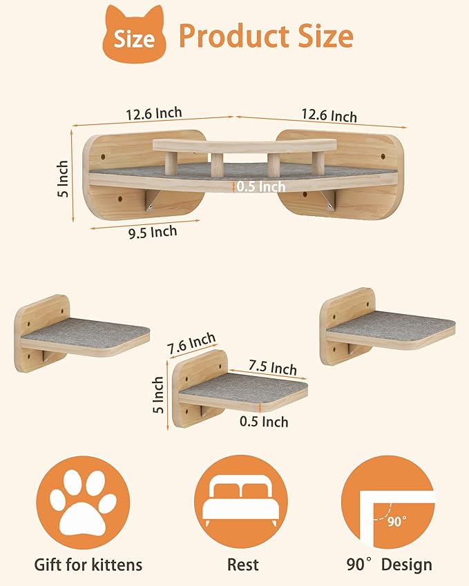 Megidok Cat Wall Furniture Corner Climbing Shelf Perches, Cat Bed Wall Mounted - Image 2