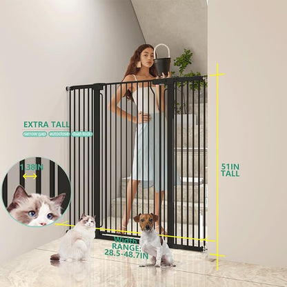 51" Extra Tall Cat Gate for Doorway Auto Close Encrypted Cat Gate 28.5"-48.7" - Image 2