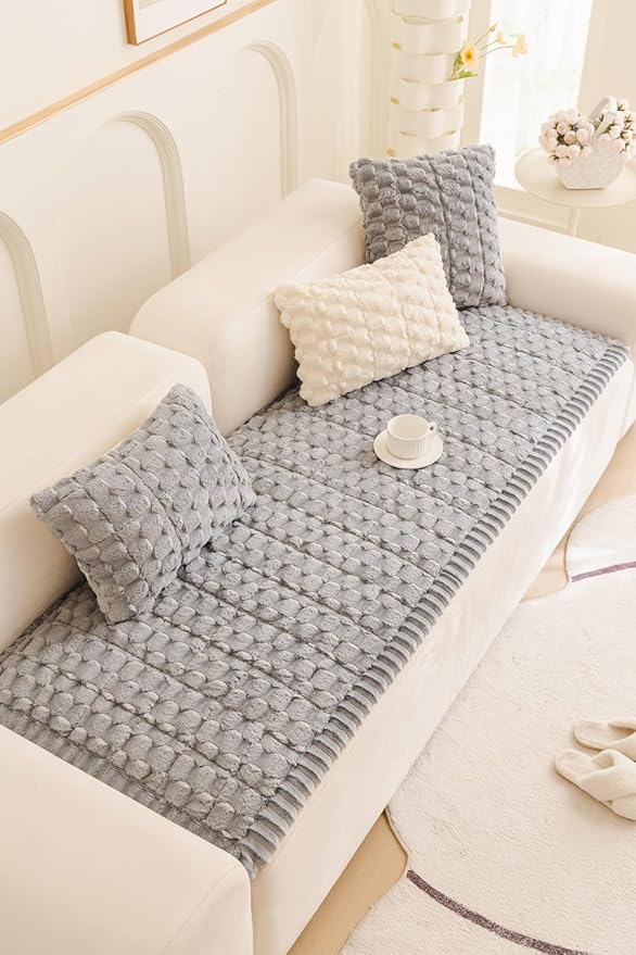 Couch Cover for Dogs Fuzzy Sofa Covers for Pet, Geometric Jacquard Coral - Image 3