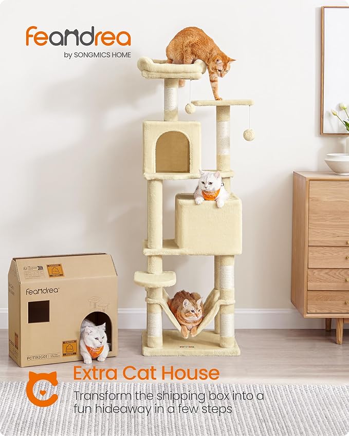 Feandrea Cat Tree, 59.5-Inch Tall Cat Tower, Plush Multi-Level Condo - Image 2