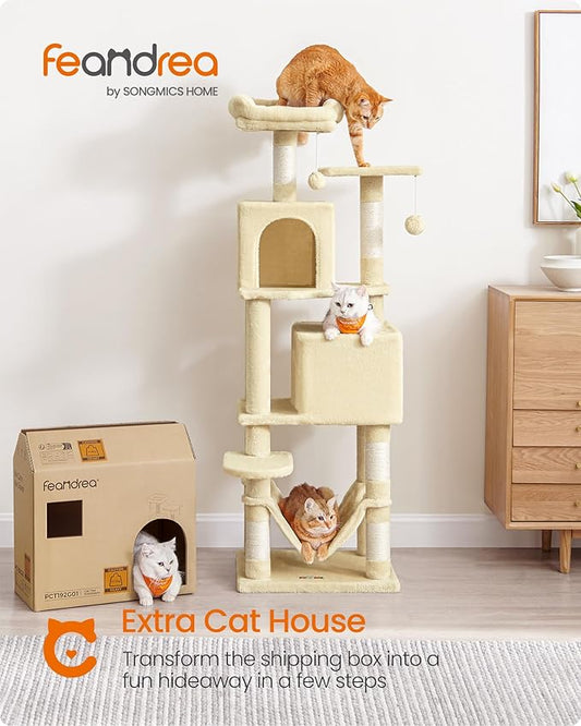 Feandrea Cat Tree, 59.5-Inch Tall Cat Tower, Plush Multi-Level Condo - Image 2