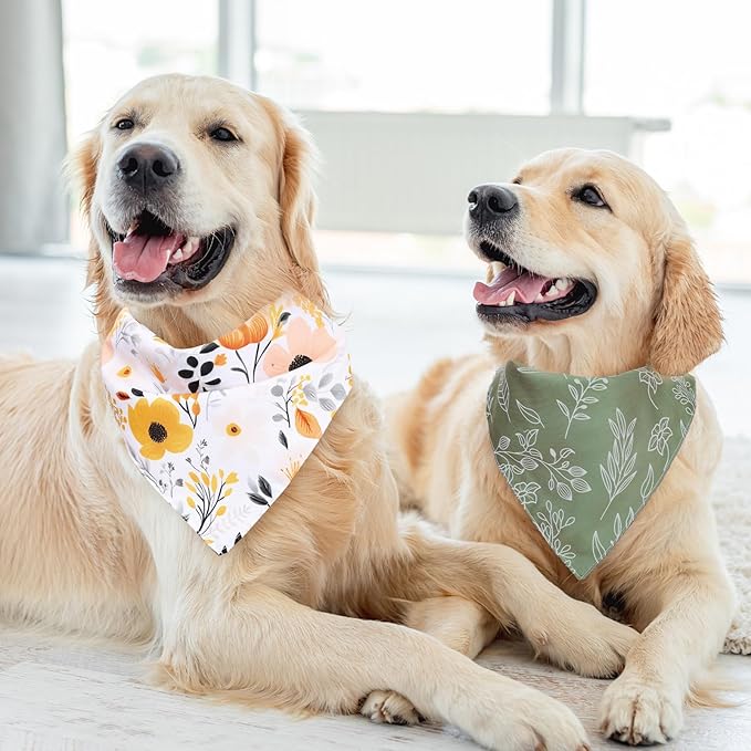 Whaline 4Pcs Boho Pet Bandanas Spring Daisy Dog Scarf Washable Adjustable - Image 7