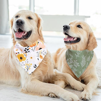 Whaline 4Pcs Boho Pet Bandanas Spring Daisy Dog Scarf Washable Adjustable - Image 7