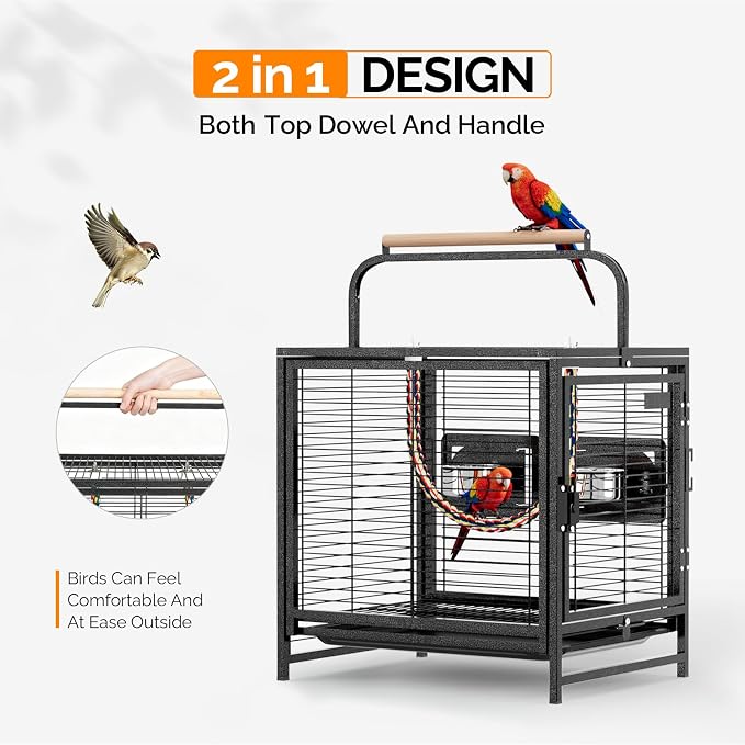 VINGLI Bird Cage, 25 inch Wrought Iron Bird Travel Carrier, Cage - Image 3