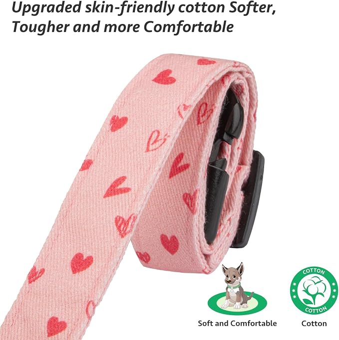 Cotton Handmade Dog Collar Cute and Distinctive Patterns Pink Heart - Image 4