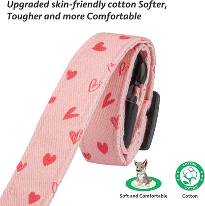 Cotton Handmade Dog Collar Cute and Distinctive Patterns Pink Heart - Image 4