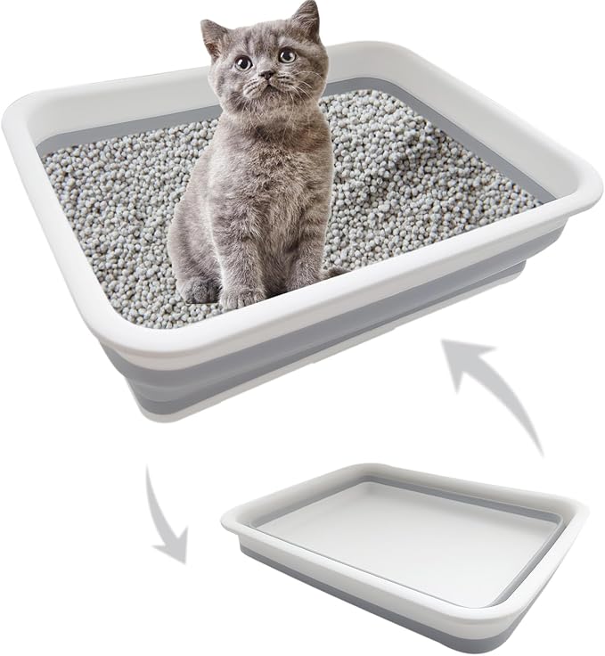 Collapsible Small Cat Litter Box, 14.6 x 10.6 x 4.8 inch Open Waterproof Low by chuyouan