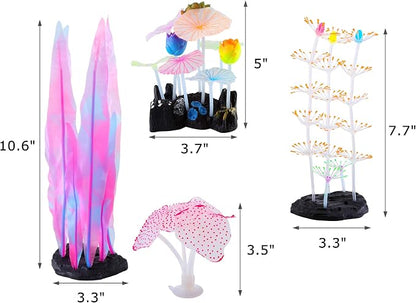 Lpraer 4 Pack Glow Aquarium Decorations Coral Anemone Lotus Leaf Seaweed - Image 4