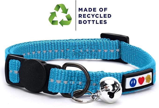 Pawtitas Recycled Teal Reflective Cat Collar – Eco-Friendly Breakaway Safety - Image 2