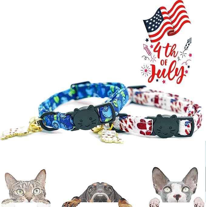 Elegant little tail 2 Pack Cat Collar- Blueberry Cotton Breakaway Cat Collars - Image 4