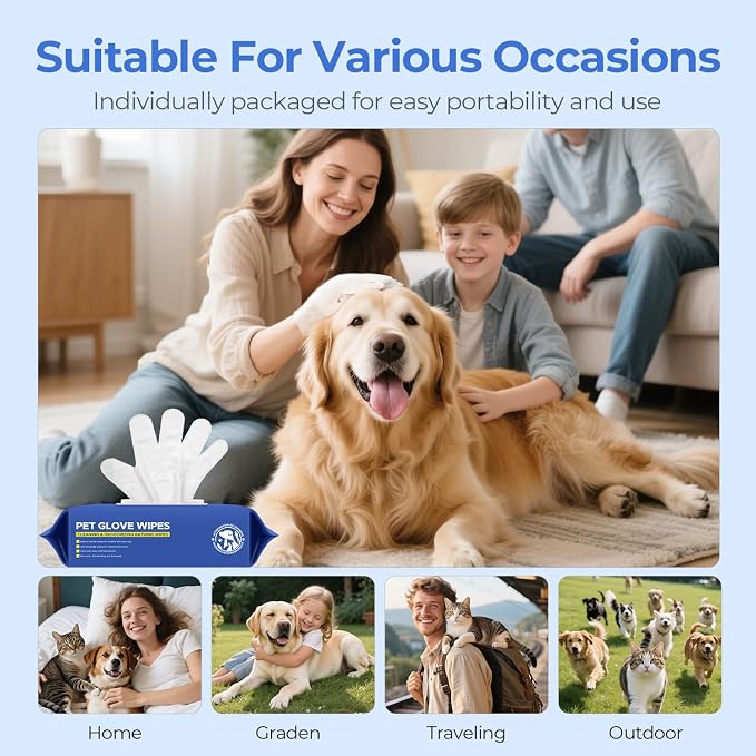 Pet Cleaning Glove Wipes for Dogs & Cats, Hypoallergenic Deodorizing Disposable - Image 6