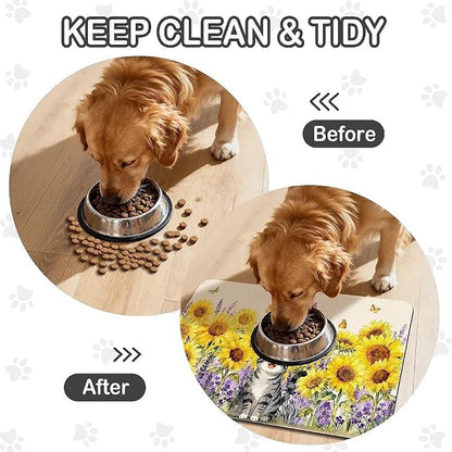 Dog Food Mat for Pet Cat Food Mat, Sunflower Absorbent Quick Dry Dog Bowl Mats - Image 2