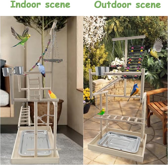 Hamiledyi 4 Layers Large Bird Playground 32" H Pet Parrot Playstand Gym Perch - Image 7
