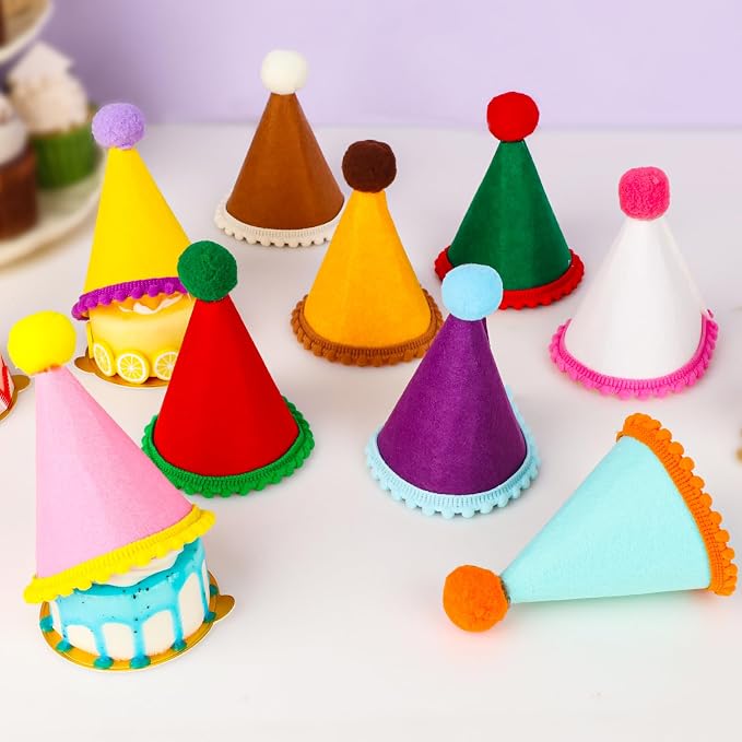 Hxezoc 10 Pcs Mini Birthday Party Hats Multicolor Lovely Crimping Cone Hats - Image 3