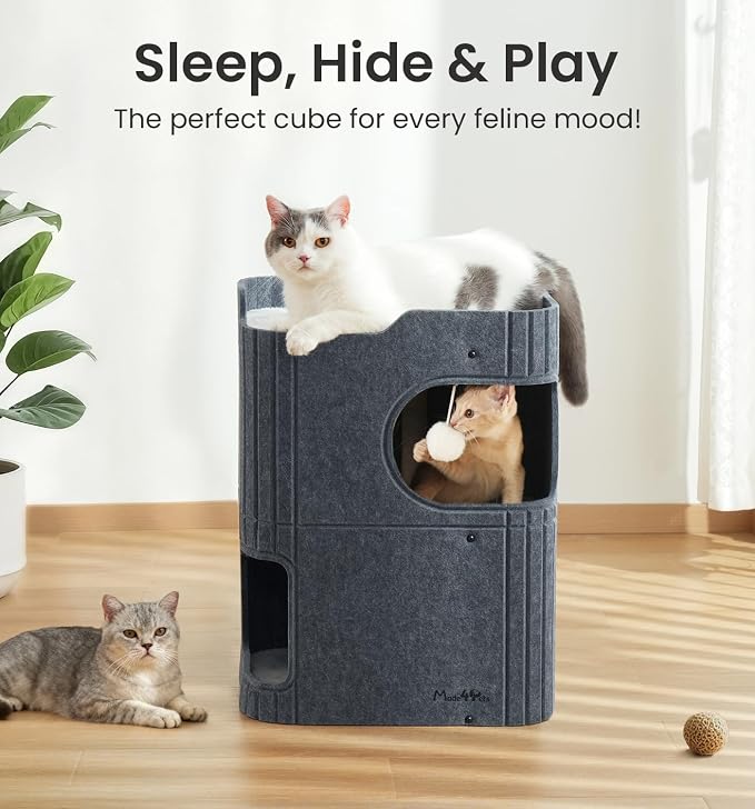 Made4Pets Cat House for Indoor Use, 2-Storey Cube Bed Cave, Covered Hideaway - Image 2