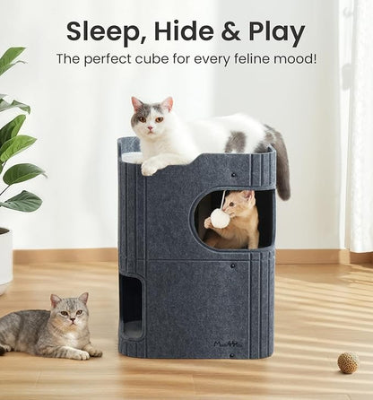 Made4Pets Cat House for Indoor Use, 2-Storey Cube Bed Cave, Covered Hideaway - Image 2