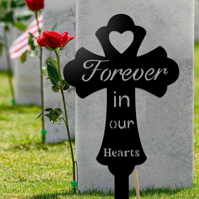 Grave Decorations for Cemetery: Forever in Our Hearts Metal Pet Grave Marker - Image 3