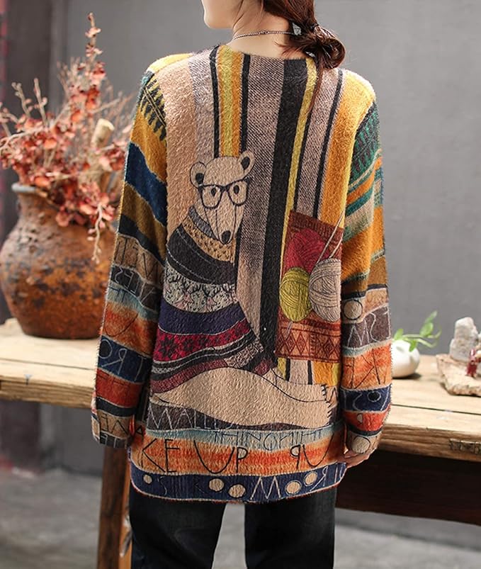 YESNO Women Christmas Sweater Graphic Printed Oversized Pullover Sweaters - Image 3