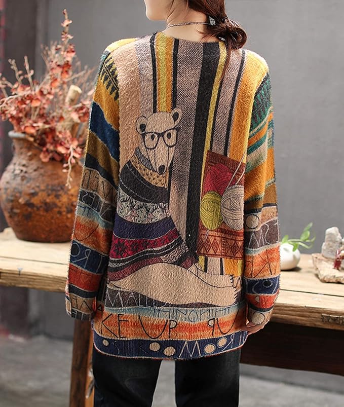 YESNO Women Christmas Sweater Graphic Printed Oversized Pullover Sweaters - Image 3