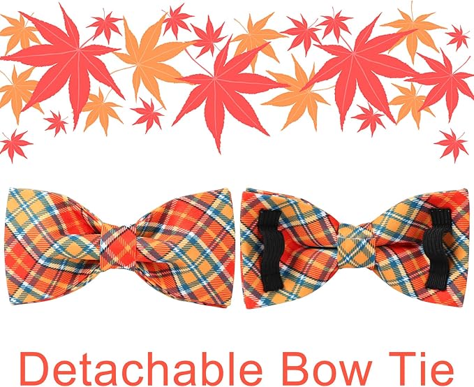 Autumn Plaid Dog Collar and Bow Tie Set – Orange Yellow Checkered Adjustable - Image 4