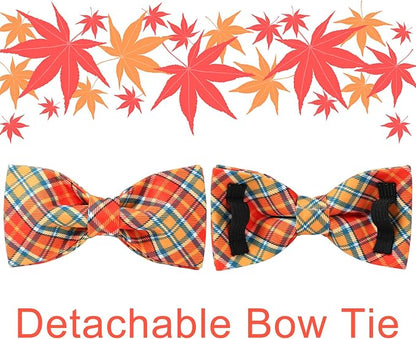 Autumn Plaid Dog Collar and Bow Tie Set – Orange Yellow Checkered Adjustable - Image 4