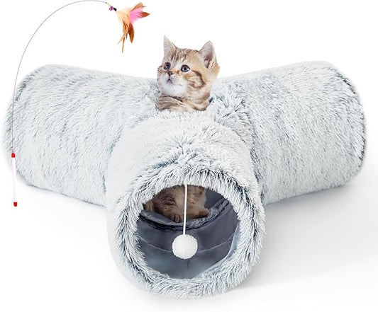 Tempcore Plush Cat Tunnel for Indoor Cats，Collapsible 3-Way Pet Tunnel Toy by Tempcore