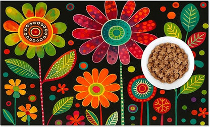 Vibrant Flower Pattern Pet Food Mat Spill-Proof Cat Feeding Mats Non-Slip Mat - Image 8