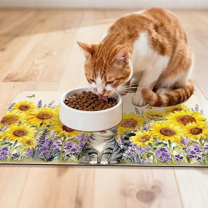 Dog Food Mat for Pet Cat Food Mat, Sunflower Absorbent Quick Dry Dog Bowl Mats - Image 3